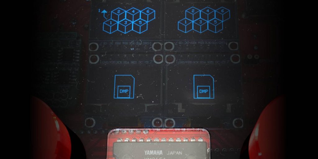 Yamaha chip labeled YAMAHA JAPAN on a dark circuit board with blue graphics